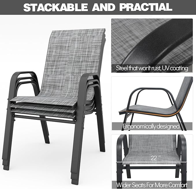 Patio Chairs Set of 6, Stackable Outdoor Dining Chairs - Image 5