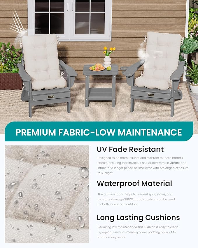 SERWALL HDPE Outdoor Rocking Chair Cushion Set of 4, Memory Foam Cushion Beige - Image 6