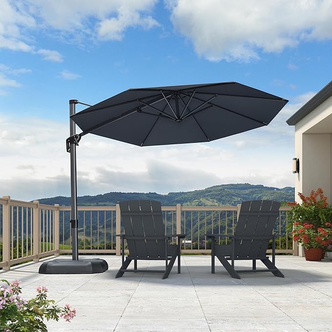 PURPLE LEAF 10 Feet Patio Umbrella Outdoor Cantilever Round Umbrella Aluminum - Image 2