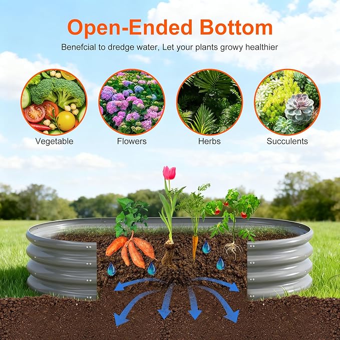 Raised Garden Bed Outdoor 2 Sets Oval Large Coating Metal Planter Box - Image 4