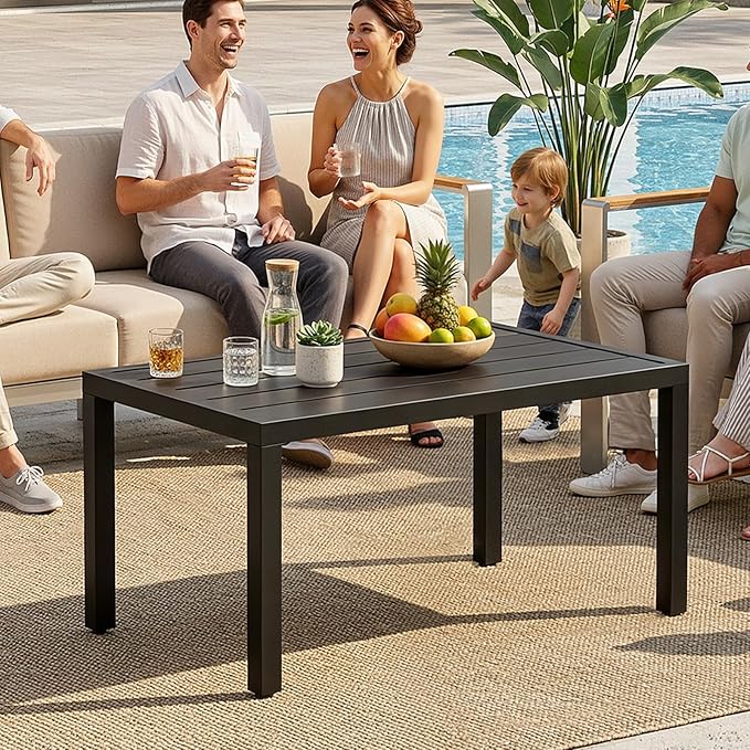 ONBRILL Outdoor Metal Coffee Table, 36 Inch Patio Black Coffee Table - Image 4