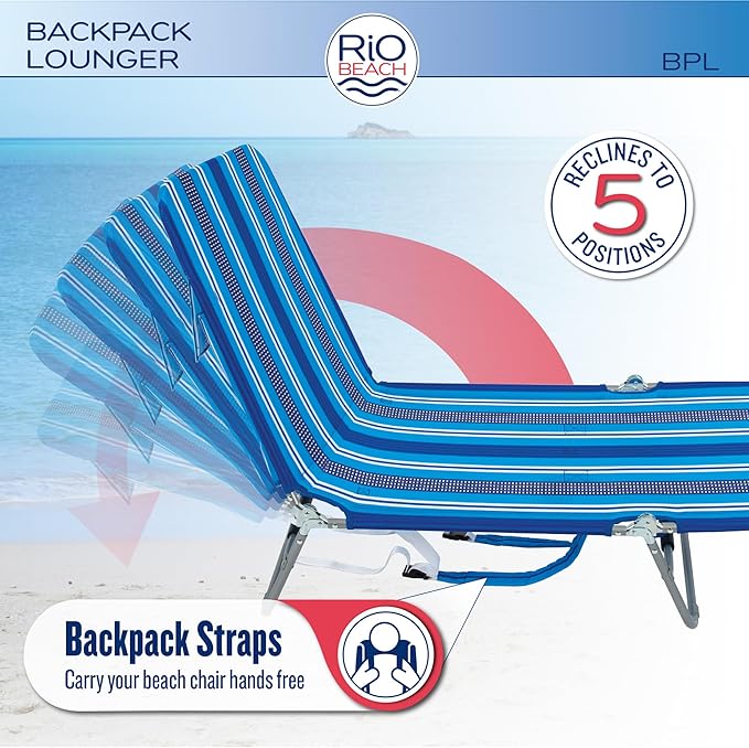 Rio Beach Portable Lay Flat Folding Backpack Beach Lounge Chair - Image 4