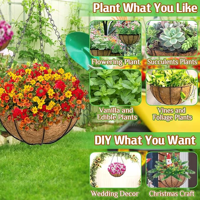 ZeeDix 6 Pack 12 Inch Metal Round Hanging Planter Basket - Image 4