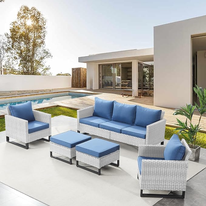 Belord Wicker Patio Furniture 5 Piece Outdoor Sofa Set, Oversize Outdoor Dining by Belord