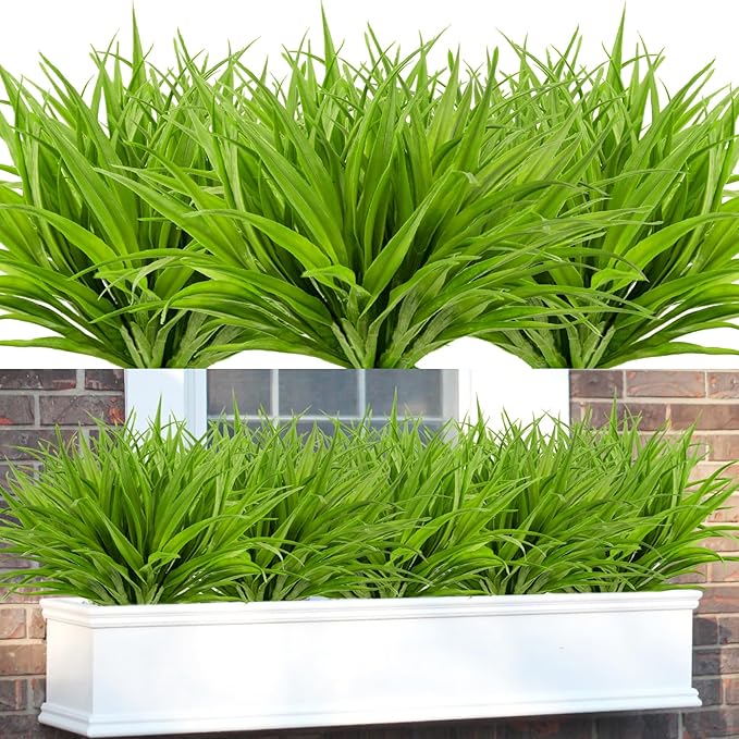 16Pcs Artificial Grass Fake Plants 17.3in 16 Leaves Outdoor Fake Grass UV by Phliofd