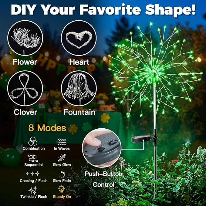 suddus St. Patrick's Day Decorations Solar Firework Lights - Image 4