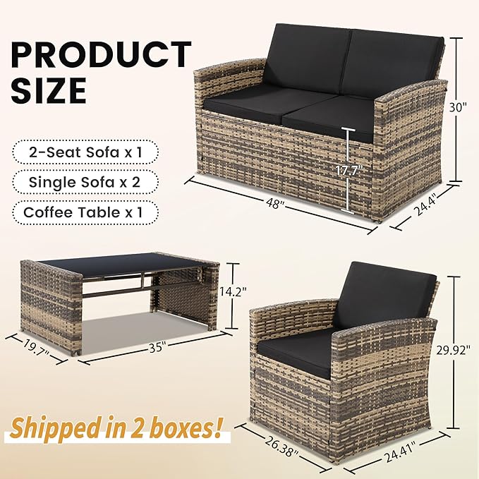 4-Piece Patio Furniture Set, Wicker Outdoor Rattan Sectional Sofa - Image 6