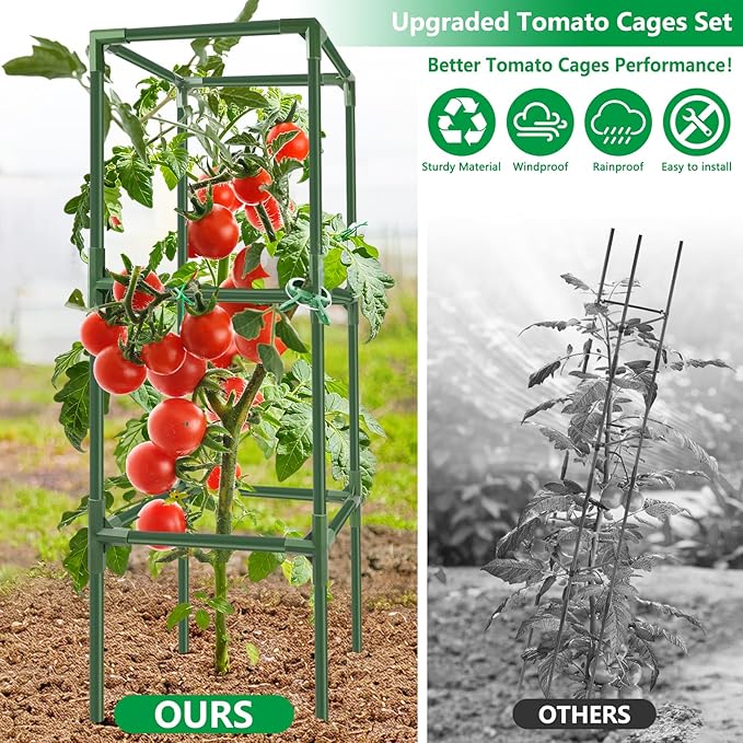 6 Pack Square Tomato Cages, 49.2" Large Upgraded Heavy Duty Steel Tomato - Image 2