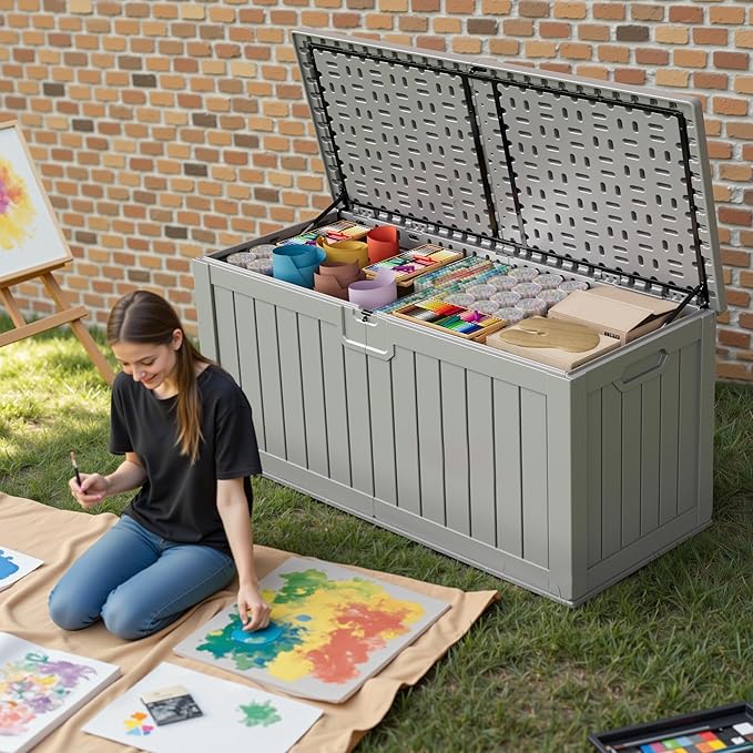 Patiowell 240 Gallon Large Outdoor Storage Box, Waterproof Deck Box - Image 2