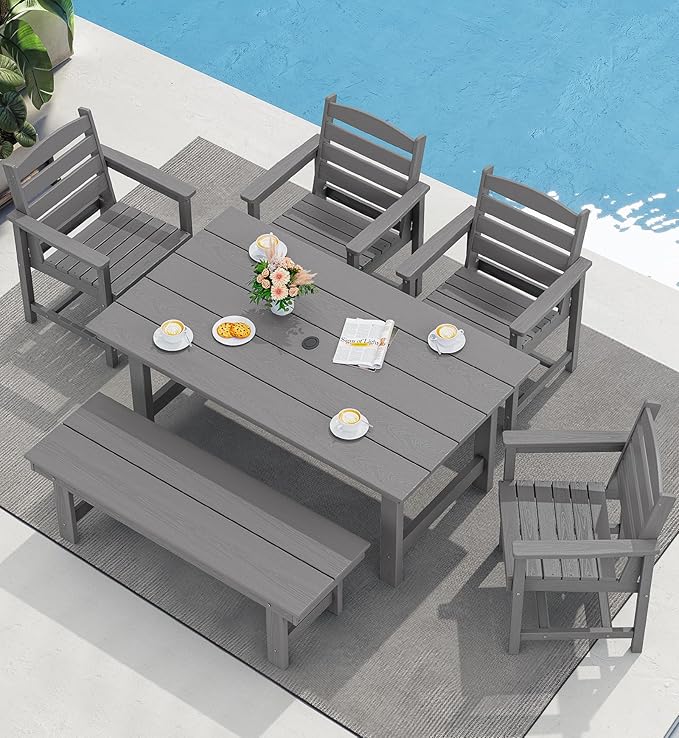 SERWALL Patio Dining Table and Bench Set by SERWALL