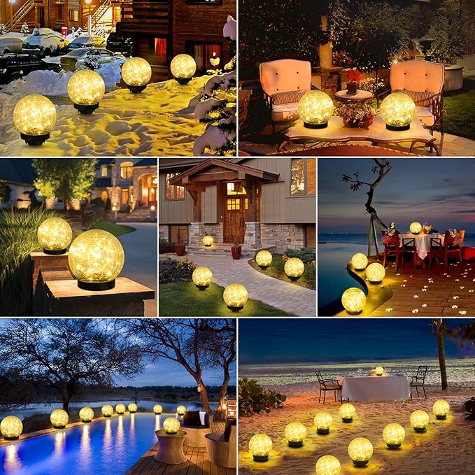 2-Pack Garden Solar Lights Outdoor, Cracked Glass Ball Light Waterproof - Image 7