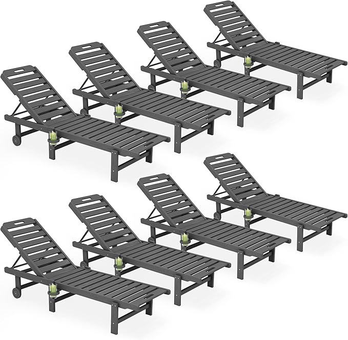 SERWALL Outdoor Chaise Lounge Set of 8, HDPE Pool Lounge Chairs by SERWALL