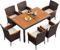 Flamaker 7 Piece Patio Dining Set Outdoor Acacia Wood Table and Chairs by Flamaker