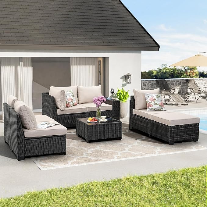 Jing's Villa 7-Piece Patio Furniture Set, All-Weather Outdoor Wicker Sectional - Image 8