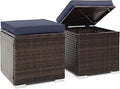 Tangkula 2 Pieces Patio Ottomans, Patiojoy Hand-Woven PE Rattan Side Table by TANGKULA