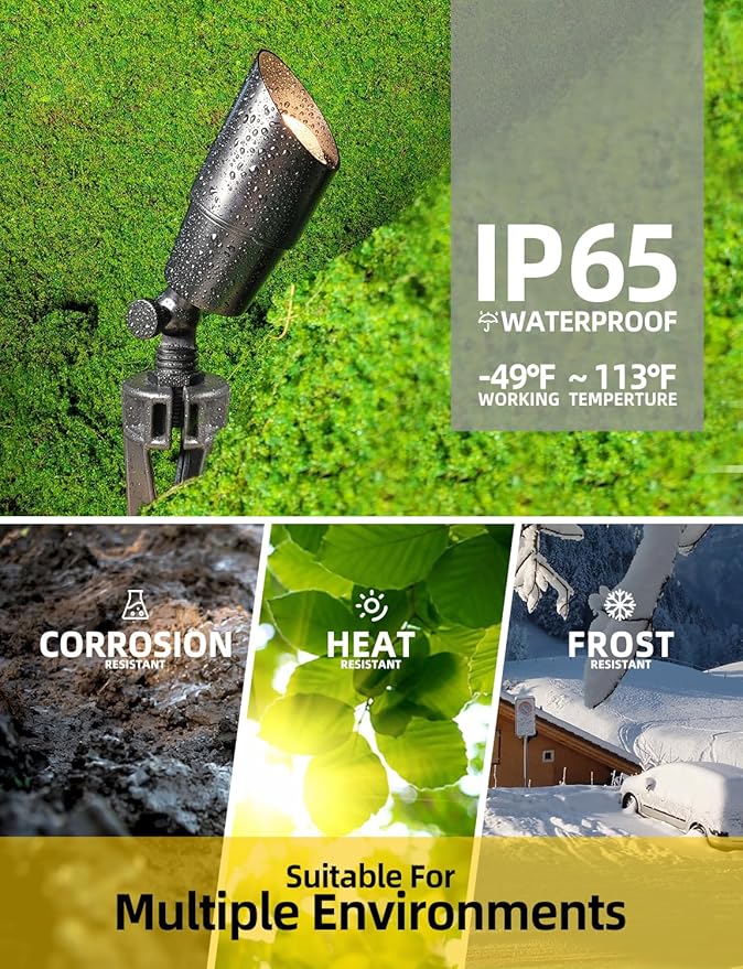 COLOER Brass Low Voltage Landscape Spotlight 6-Pack - Image 5