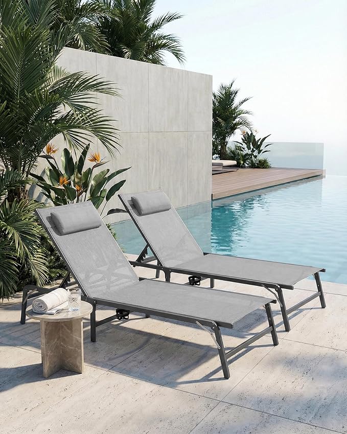 2 Pack Foldable Chaise Lounge Chair - Image 2