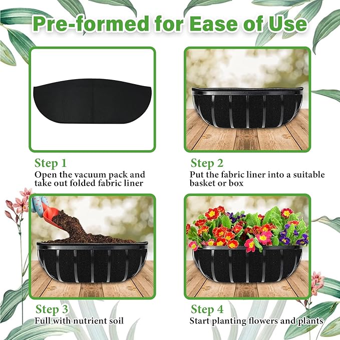 Riare 6 Pack 30 Inch Black Felt Window Box Liners- Fabric Trough Planter Basket - Image 5