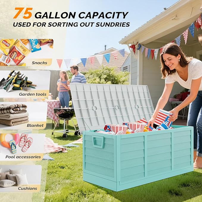 VINGLI 75 Gallon Collapsible Outdoor Storage Box, Simple-to-assemble Plastic - Image 8