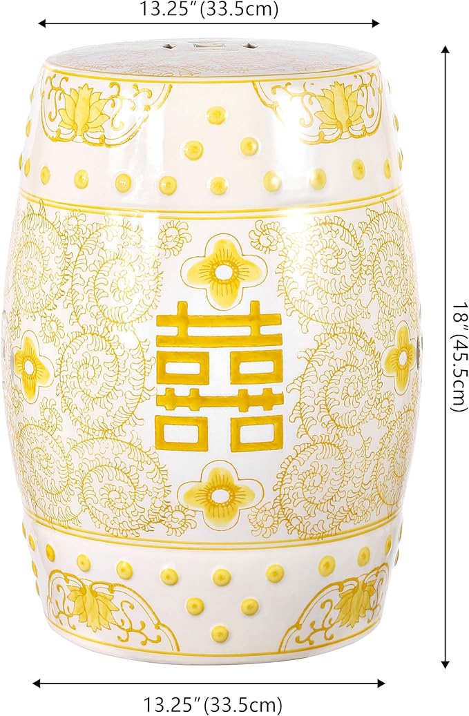 JONATHAN Y TBL1013B Double Happiness 18" Chinoiserie Ceramic Drum - Image 3