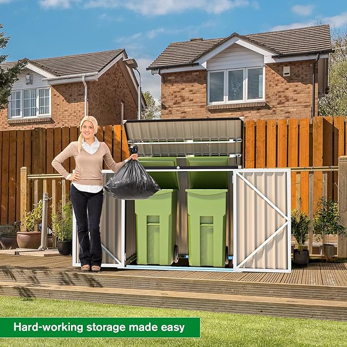 AECOJOY Outdoor Trash Can Storage, 46 Cu.Ft White Trash Can Storage Cabinet - Image 4