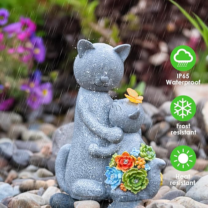 Solar Garden Statues Loving Cat Figurine Lights - Image 4