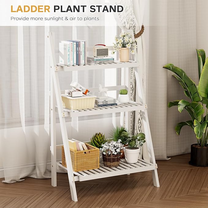 Bamboo Bookshelf 3-Tier Ladder Shelf, 39.4” Freestanding Open Bookcase Book - Image 8