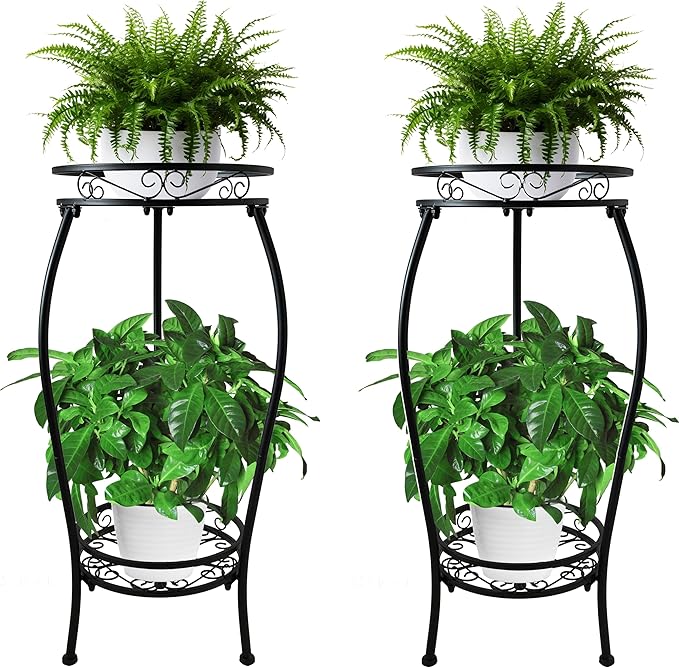 CASIMR 2Pack Plant Stand Indoor Outdoor, 2 Tier 26.6" Tall Metal Potted Holder by CASIMR