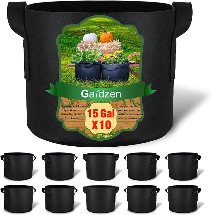 Gardzen 10-Pack 15 Gallon Grow Bags, Aeration Fabric Pots by Gardzen