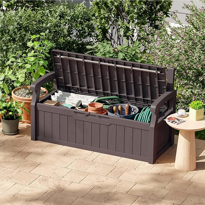 Patiowell 75 Gallon Plastic Storage Bench, Water-Resistant Deck Box - Image 2
