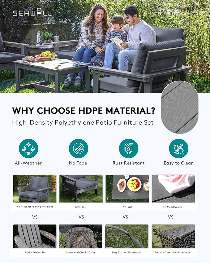 SERWALL HDPE Patio Furniture Set, 7-piece Outdoor Sectional Sofa Set, All - Image 3