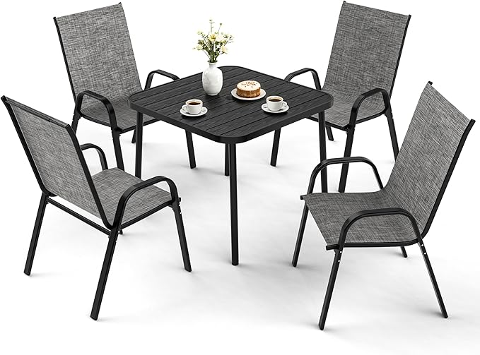 Pamapic Outdoor Dining Sets for 4, Square Steel Slat Table - Image 2
