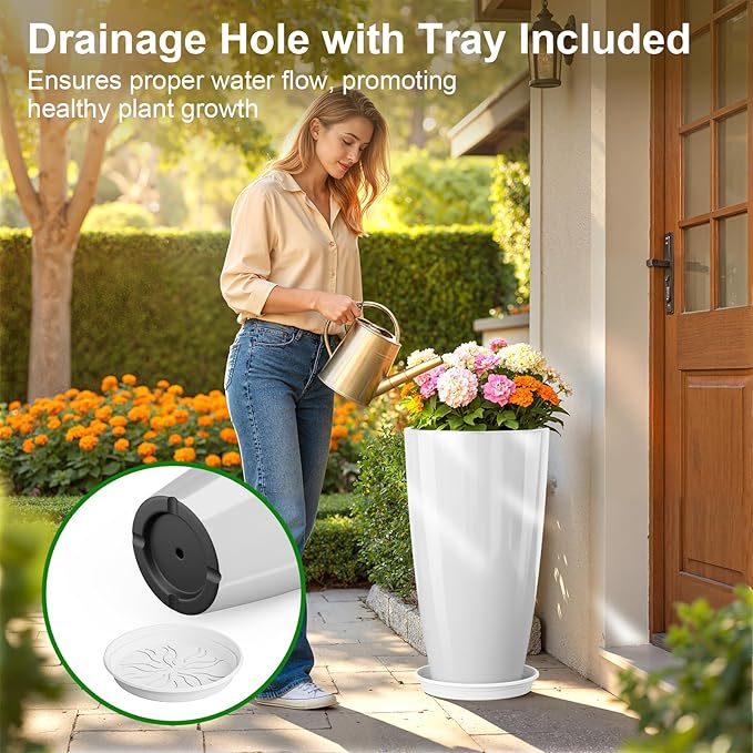 QCQHDU 21 inch Tall Planters for Outdoor & Indoor Plants - Image 5