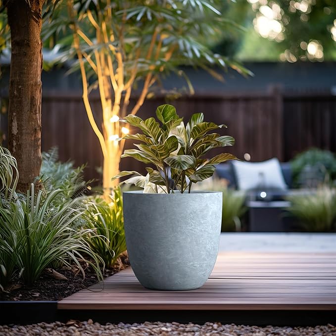 Kante 18 Inch Dia Round Concrete Planter, Indoor Outdoor Large Plant Pot - Image 2
