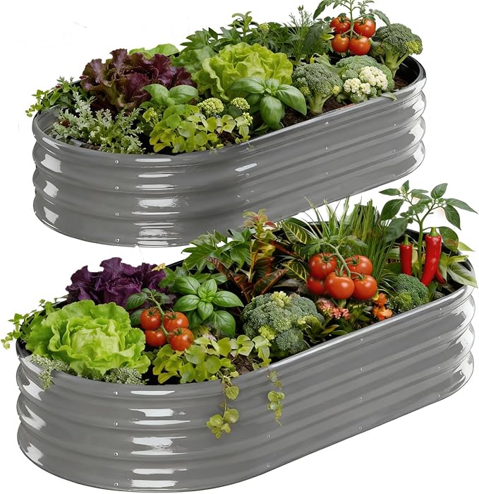 Raised Garden Bed Outdoor 2 Sets Oval Large Coating Metal Planter Box by RaisedGardenBed