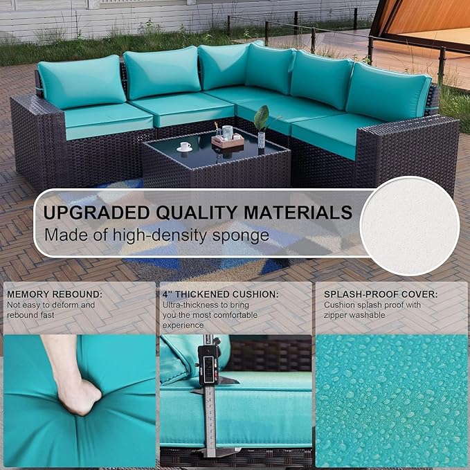 Kullavik 6PCS Outdoor Patio Furniture Set PE Wicker Rattan Sectional Sofa Patio - Image 3