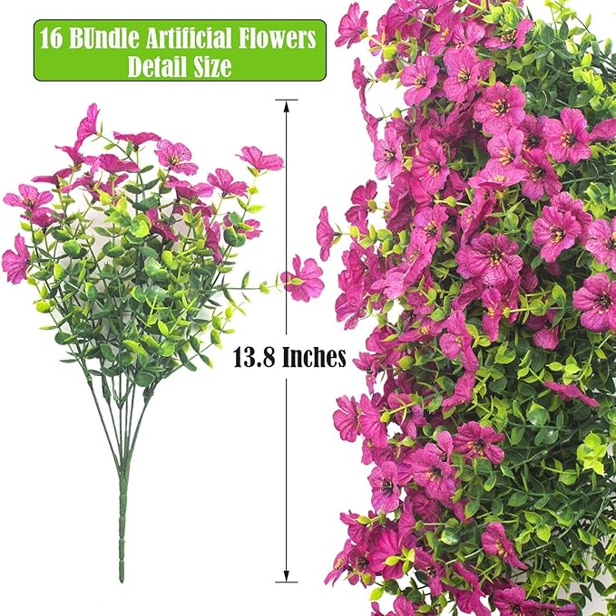 Artificial Fake Flowers for Outdoor Spring Decoration, 16 Bundles Faux Silk - Image 2
