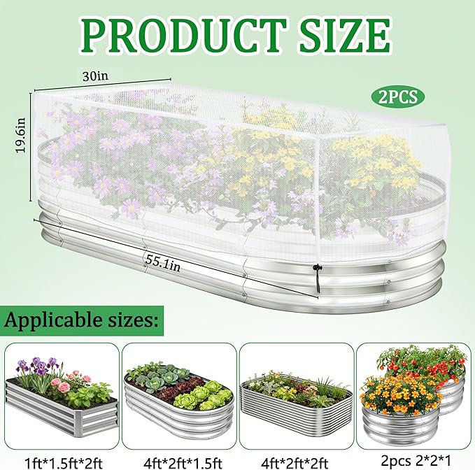 2 Pack Garden Netting for Raised Beds, 55.1" x 30" x 19.6" Garden Bed Insect - Image 2