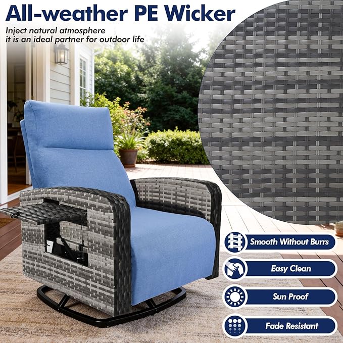 Outdoor Recliner Chair Set of 2, Wicker Patio Recliners - Image 5