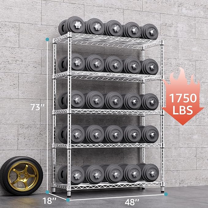 1750 LBS Storage Shelves 5-Tier Utility Shelving Unit Steel Organizer Wire Rack - Image 3