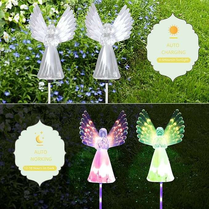 Angel Solar Lights for Cemetery, 2 Pack Solar Lights Outdoor Garden, Color - Image 4
