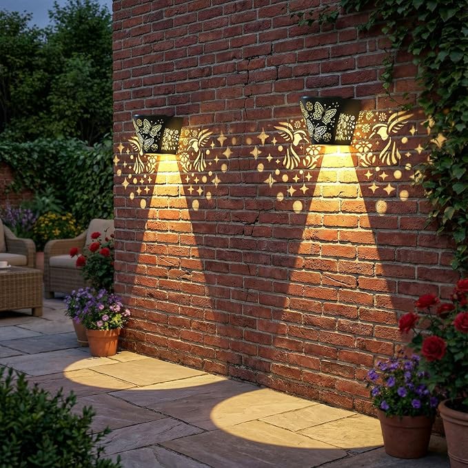 2 Pack Solar Fence Lights Outdoor Wall lihgts Decorations Metal Solar Deck - Image 7