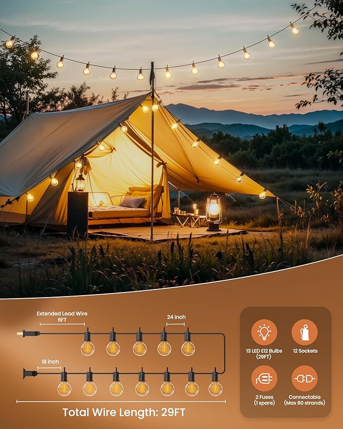 Brightown Outdoor String Lights 29 Feet G40 LED Patio Lights, 13 Plastic Edison - Image 8
