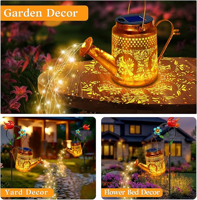 Solar Lights Outdoor Garden Decor, Cardinals Hanging Waterproof Watering Can - Image 5