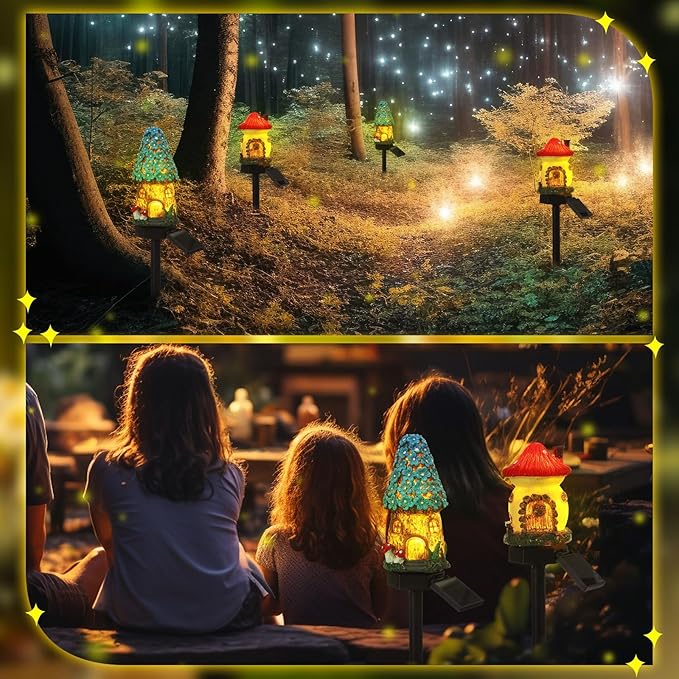 2 Pack Fairy Outdoor Garden Fairy House Mushroom Solar Light Home Statue LED - Image 6