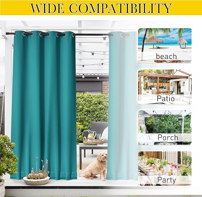 NICETOWN 2 Panels Outdoor Curtains Waterproof Fixed Grommet/Back Tab on Top & - Image 8