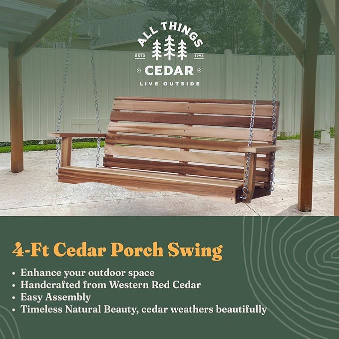 All Things Cedar Wooden Porch Swing, Outdoor Patio Furniture, 4 Foot - Image 2