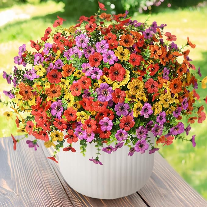 Artificial Flowers Faux Plants Outdoor Fake Flowers Spring Decor, 12 Bundles by ZFProcessArtificialFlowers