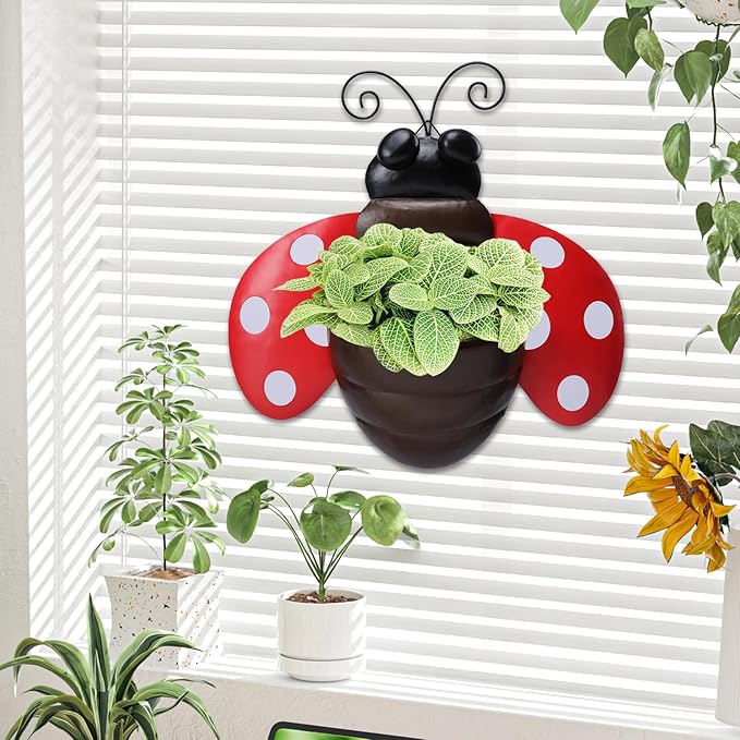 Metal Wall Planter Ladybug Wall Mounted Planters Small Flower Pot - Image 6
