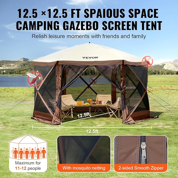 VEVOR Pop Up Gazebo Screen Tent 6 Sided Canopy Sun Shelter - Image 7